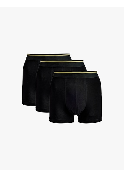 Koton Regular Fit Şerit Detaylı Basic Pamuklu 3'lü Boxer Seti Antrasit Desenli 6slm90023mk
