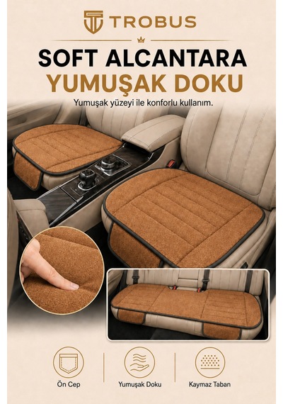 Opel Combo Üniversal Soft Alkantra Çizgili 3 Parça Oto Koltuk Minderi Taba