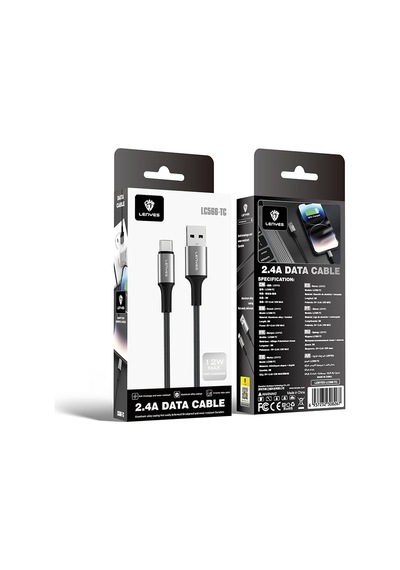 Lenyes Lc566 Usb-a To Type-c Örgü Tasarımlı Hızlı Şarj Özellikli Data Ve Şarj Kablosu 12w 2m Siyah