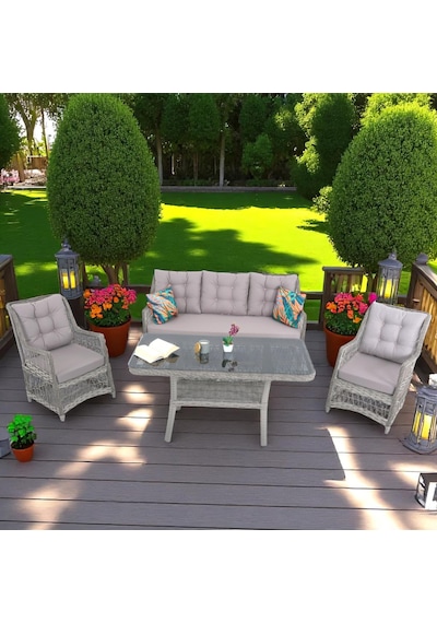 Lavida Bahçe Oturma Takımı Rattan Bahçe Balkon Takımı 3+1+1 Ve Sehpa