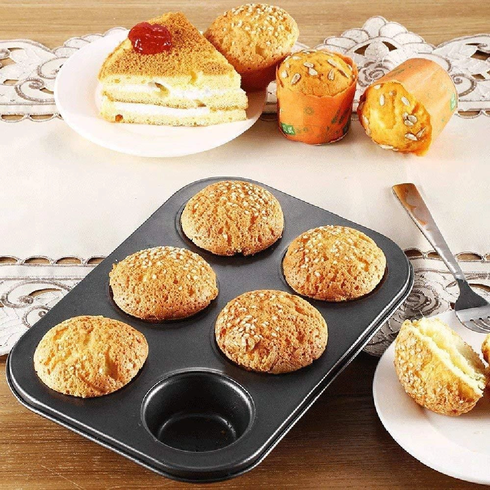 Zhltools 6 Lı Muffin Kalıbı Teflon Çelik 100 Muffin Kağıtlı Siyah
