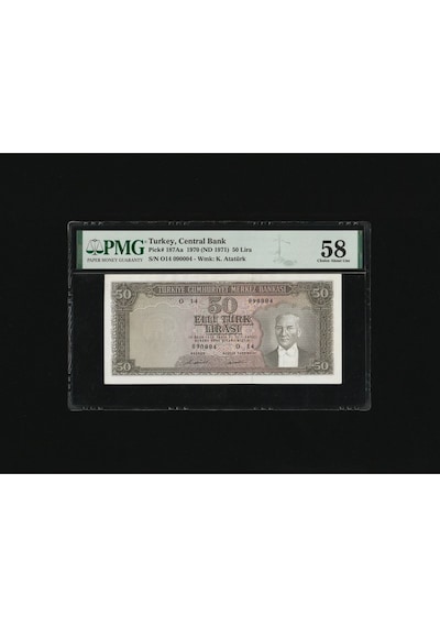 Pmg 58 Elli Türk Lirası 50 Tl 1970 Nd 1971 P 187aa S/n O14 090004 5. Ems 7. T Ça