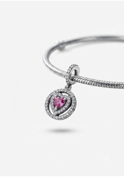 Işıltılı Pembe Kalpli Sallantılı Charm