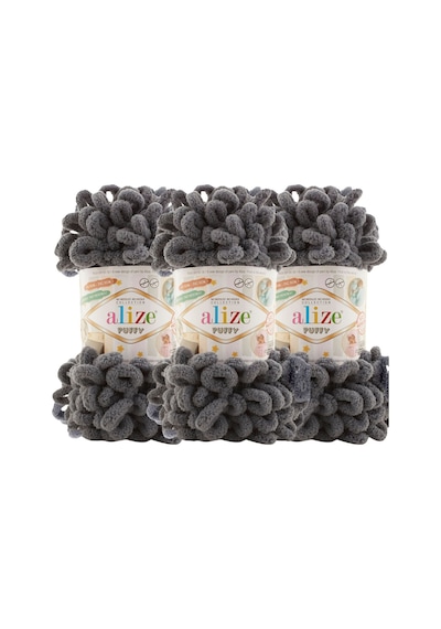 Puffy 3 Lü Paket El Örgü İpi - Şişsiz 100g X 3 Adet Renk No: 53 - Kömür Gri