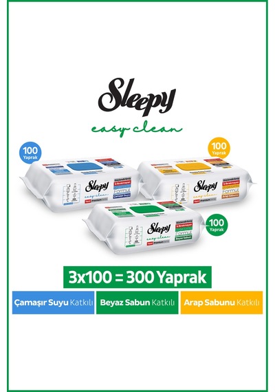 Easy Clean Premium Beyaz Sabun+çamaşır Suyu+arap Sabunu Yüzey Temizlik Havlusu Mendili 300 Yaprak Diğer