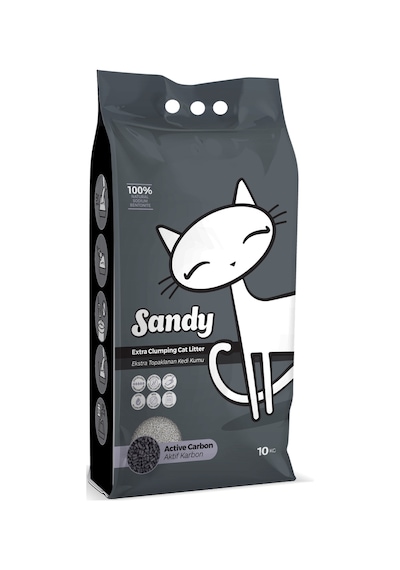 Sandy Aktif Karbonlu Tozsuz Topaklaşan Sodyum Bentonit Gri Kedi Kumu 10 KG