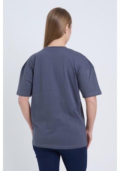 Velvoria Unisex Oversize Relaxed Basketball Baskılı Antrasit Renk T-shirt