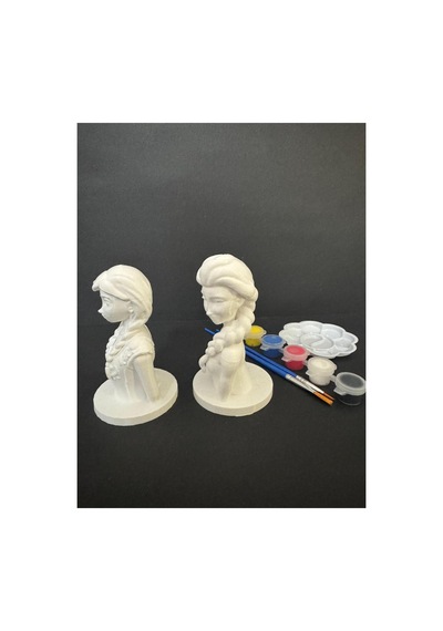 3d Elsa Ve Anna 2 Li Figür Boyama Seti - Kendin Boya Hobi Ve Etkinlik Seti - Akrilik Boya + 4 Fırça