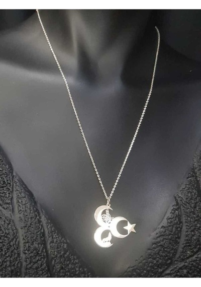 Vog Unisex Üç Hilal Tuğra,kurt V Ay Yıldız 925 Ayar Gümüş Sevgiliye,anneye,arkadaşa Hediye Kolye