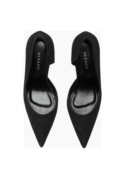 Caro Siyah Yılan Desenli İç Astar Hakiki Deri Kadın Stiletto Ayakkabı