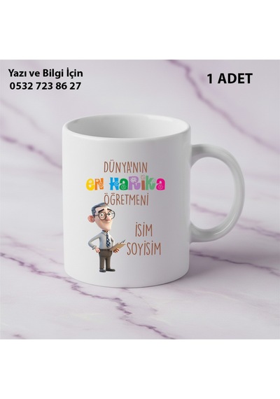 Dünyanın En Harika Öğretmeni Tasarımlı Kupa Bardak-öğretmenler Günü Hediye-kişiye Özel İsim Yazılır Beyaz