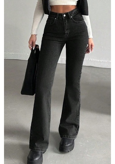 Herton Yüksek Bel İspanyol Paça Jean Pantolon - Eskitme Detaylı Full Pamuklu Flare Denim siyah Herton Yüksek Bel İspanyol Paça Jean Pantolon - Eskitme Detaylı Full Pamuklu Flare Denim siyah