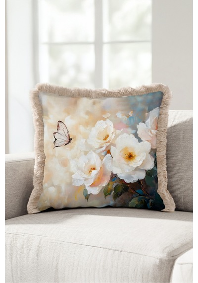 Çiçek Kelebek Desenli Saçaklı Yastık Kılıfı-sanatsal Floral Mavi Krem Vizon Püsküllü Kırlent Kılıfı Puslu Esinti Aura Çiçek Kelebek Desenli Saçaklı Yastık Kılıfı-sanatsal Floral Mavi Krem Vizon Püsküllü Kırlent Kılıfı Puslu Esinti Aura