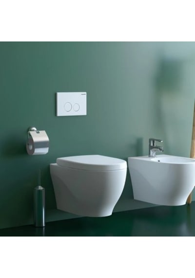 Kanalsız Asma Klozet İle Minimalist Banyo Tasarımı Açık Bej