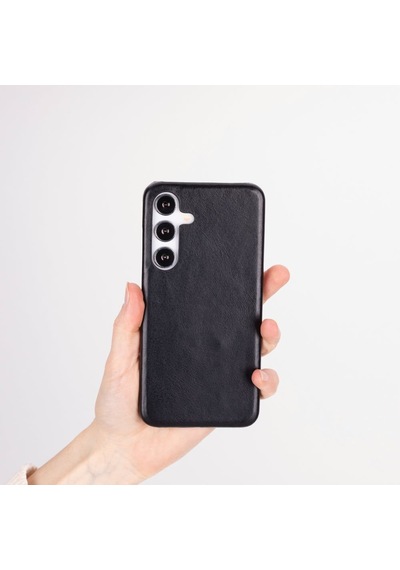 Samsung Galaxy S25 Plus Uyumlu, Hakiki Deri, El Yapımı Arka Kapak, Kömür Siyah