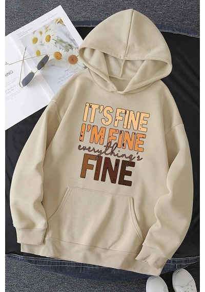Uyguntarz Unisex Oversize Fine Baskılı Sweatshirt Bej