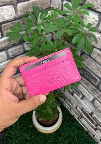 Guard Ultra İnce Unisex Fuşya Minimal Deri Kartlık Çok Renkli