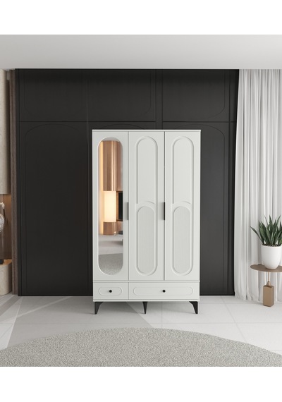 Derin 3 Kapaklı Çekmeceli Gardırop - Tamamı Mdf Beyaz Derin 3 Kapaklı Çekmeceli Gardırop - Tamamı Mdf Beyaz