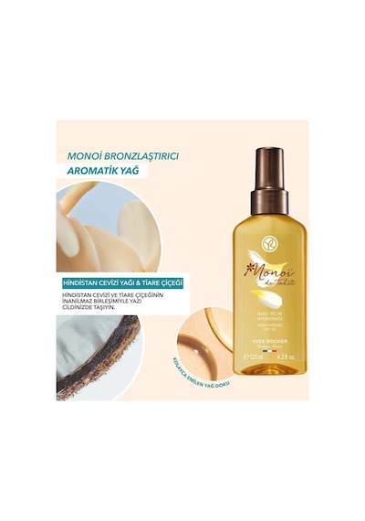 Monoi De Tahiti Saf Özlü Bronzlaştırıcı Nemlendirici Aromatik Kuru Vücut Yağı 125 Ml
