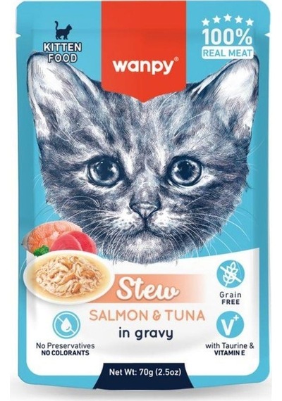 Wanpy Stew Gravy Pocuh Ton Balıklı Ve Somonlu Yavru Yaş Kedi Maması 70 Gr