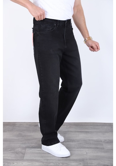 Blayn Jeans Erkek Antrasit Baggy Kot Pantolon - Geniş Kalıp Günlük Rahat Denim Jean Mat Siyah