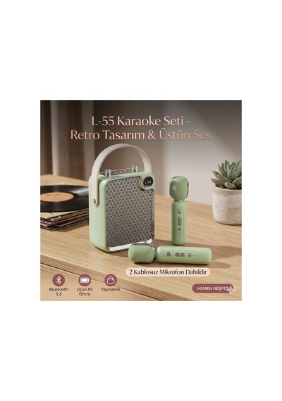 Çift Mikrofonlu 6 Ses Efektli 50 Watt Taşınabilir Bluetooth Hoparlör Yeşil - 874717452