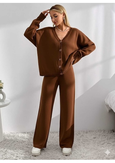 Sayzen Your Shine Basic Hirka Pantolon Alt-üst Takim Sy-2513 Kahverengi