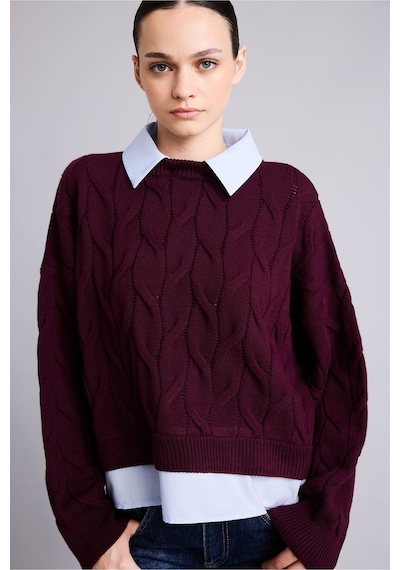 Defacto Boxy Fıt Polo Yaka Uzun Kollu Triko Kazak H2420ax26wnbr455 Bordo-br455