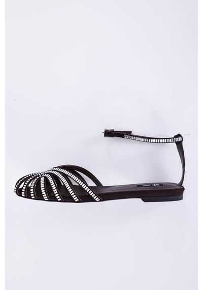 Kahverengi Taşlı Babet Sandalet 23138 Kahverengi