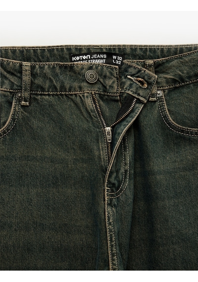 Koton Pamuklu Düz Paça Vintage Straight Fit Jean Pantolon Petrol 7wam40167nd