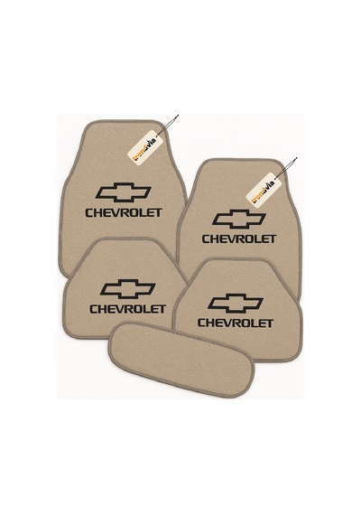 Chevrolet Logolu Bej Oto Halı Paspas Takımı 5 Parça Kaymaz Tabanlı Araba İçi Zemin Koruyucu