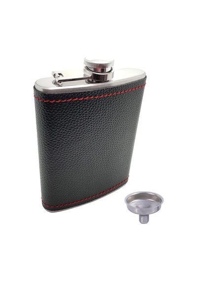 Çelik Üzeri Siyah Deri Kaplı 8 Oz 240 Ml İçki Matarası Py96sy Diğer