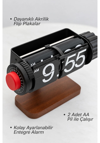 Exenar - Kahverengi - Sayfa Çevirmeli Retro Saat Ahşap Tasarım Flip Yaprak Masaüstü Mekanik Masa Saati Alarmlı Çalar Saat Exenar - Kahverengi - Sayfa Çevirmeli Retro Saat Ahşap Tasarım Flip Yaprak Masaüstü Mekanik Masa Saati Alarmlı Çalar Saat