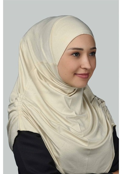 Altobeh Hazır Türban Büzgülü Pileli Pratik Eşarp Tesettür Hijab - Namaz Örtüsü - Krem