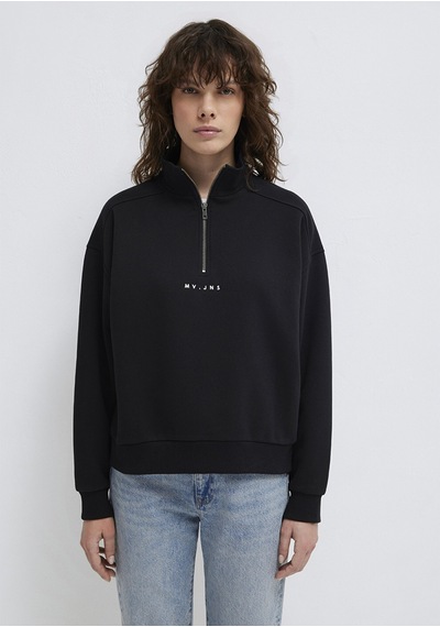 Mavi - Mvjns Nakışlı Yarı Fermuarlı Siyah Sweatshirt 1s10533-900 Siyah