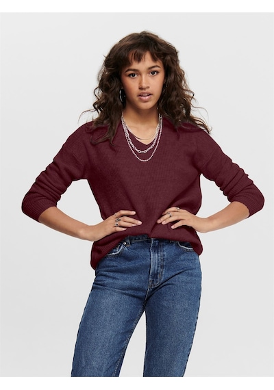 Only Onlcamılla V-neck L/s Pullover Knt Noos Kadın Kırmızı Kazak - 15204588