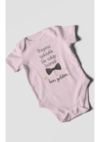 Morivokids Dayıya Özel Kısa Kollu Bebek Body %100 Pamuk Bebe Pembe