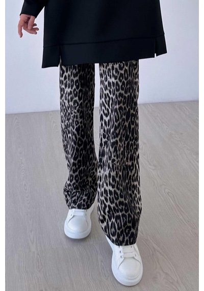 Kahijab Leopar Desen Pantolon - Siyah Siyah