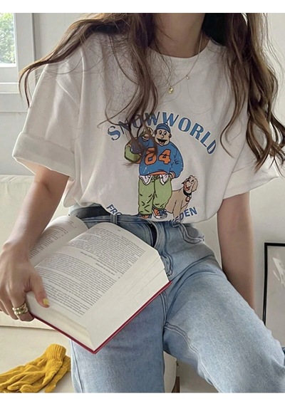 Startmore Adrift Karikatür Ve Grafik Tasarım Oversize T-shirt Cartoon/letter Serisi Kod394 Beyaz