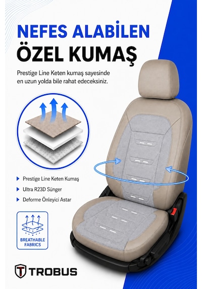 Dacia Sandero 2008+ Uyumlu Prestige Line Keten Serisi Bej Koltuk Kılıfı 17183784
