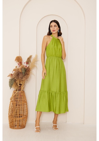 Darlin Moda Yeşil Halter Yaka Kolsuz Elbise Dm1035