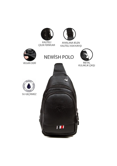 Newish Polo Kadın Deri Kulaklık Çıkışlı Bodybag Göğüs Ve Omuz Çantası New130 - Siyah