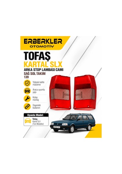 Tofaş Kartal Slx Uyumlu Arka Stop Lambası Camı Sağ Sol Takım 139 - Erb2038