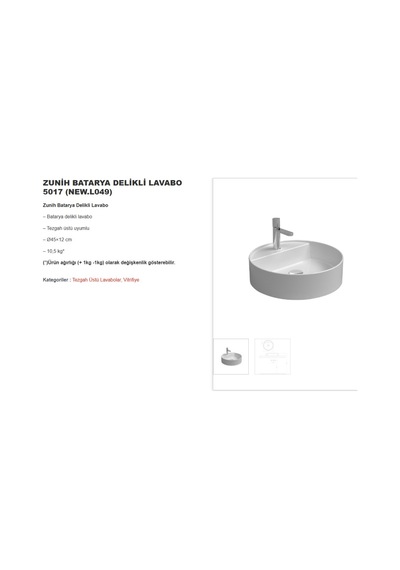 Newarc Newart Batarya Delikli Tezgah Üstü Lavabo