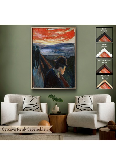 Ahşap Çerçeveli Edvard Munch - Çaresizlik Tablosu - Despair-8108