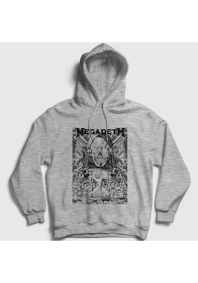 Presmono Unisex Time Megadeth Kapüşonlu Sweatshirt Gri Melanj