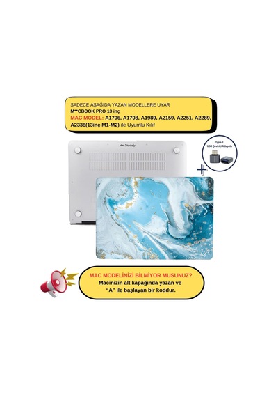 Macbook Pro 13 Mermer Desenli Kılıf A1706 A1708 A1989 A2159 A2251 A2289 A2338 M1 M2 Uyumlu İnce Hafif Sert Kapak Koruyucu Kılıf R-847 Belirtilmemiş