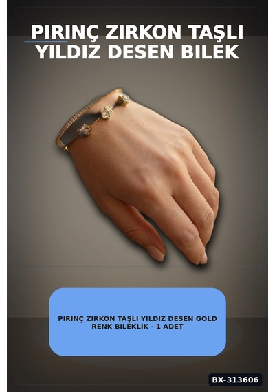 Bay Pirinç Zirkon Taşlı Yıldız Desen Gold Renk Bileklik - 1 Adet Bayan Takı Bx-313606 Najmaddin Standart