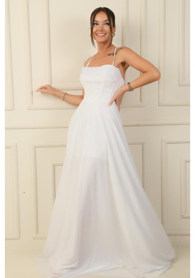 By Saygı İp Askılı Balenli Üstü Drapeli Astarlı Tül Simli Uzun Abiye Elbise-38397-ekru Ekru By Saygı İp Askılı Balenli Üstü Drapeli Astarlı Tül Simli Uzun Abiye Elbise-38397-ekru Ekru