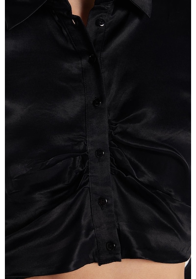 Tudors Kadın Slim Fit Dar Kesim Uzun Kollu Klasik Yaka Siyah Gömlek-34269 Siyah